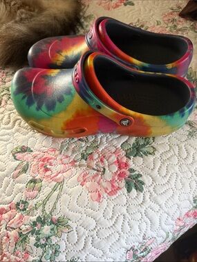 Unisex men’s 12 ladies 10 Tie-Dye Clog Shoes - Rainbow